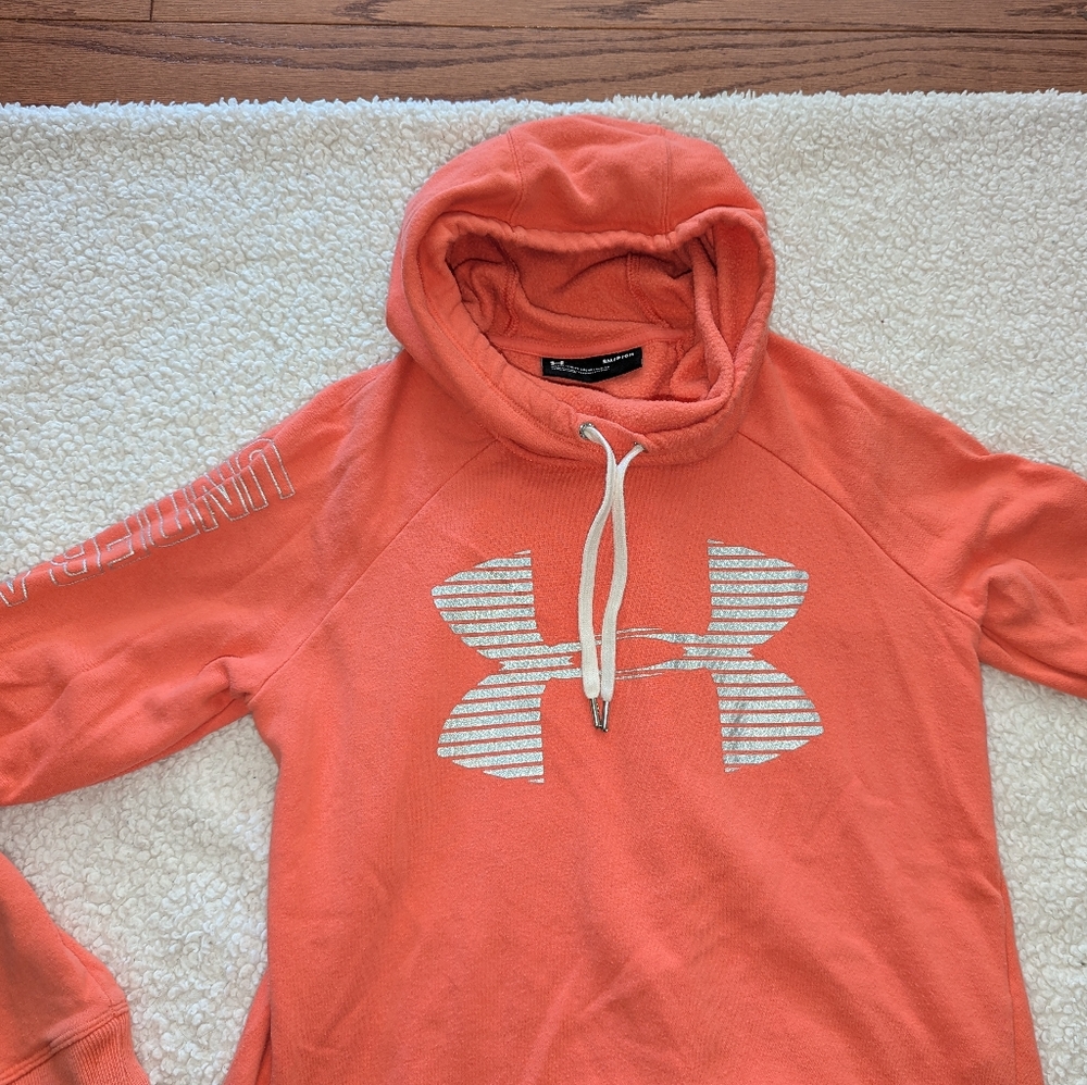 Under Armour hoodie sweatshirt - small - funnel neck - coral orange & silver